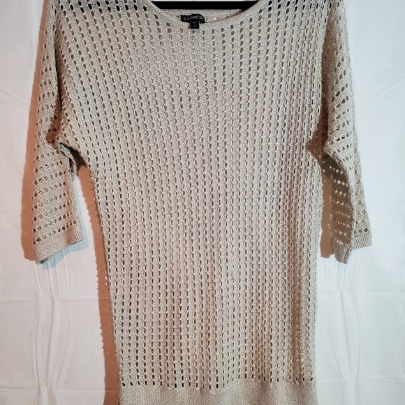 Tops - Express Knit Top Shirt Small Cream Open Stitch 3/4